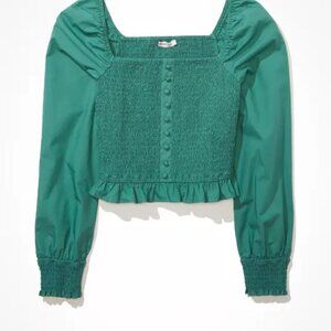 American Eagle Outfitter Green Smocked Fairycore Top